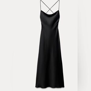 Black Satin, Zara, Slip Dress with Lace-Up Back